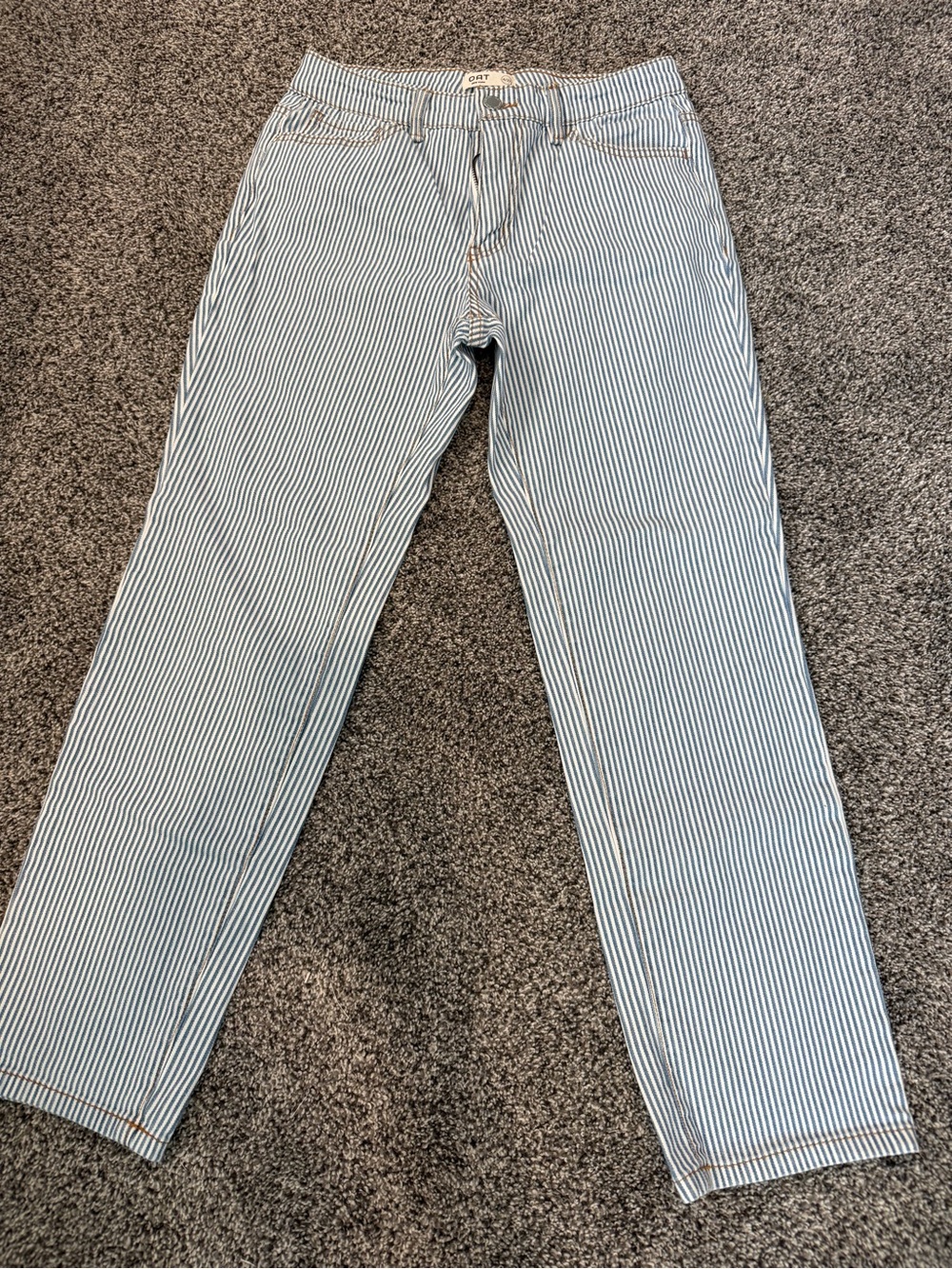 Women’s Blue & White Striped Ankle Jeans by Oat